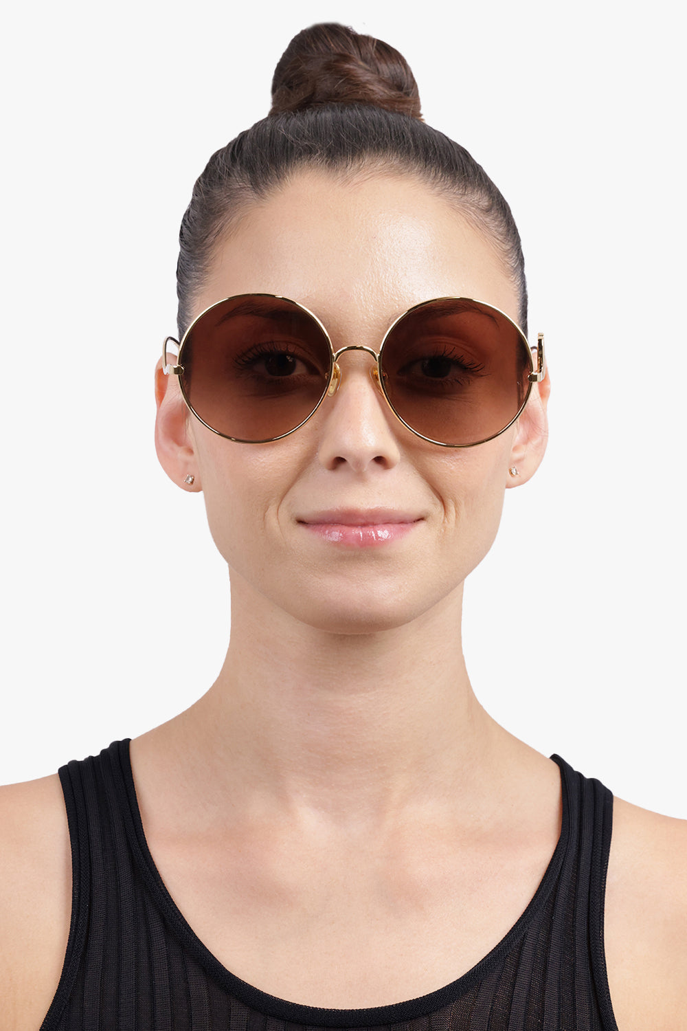 CHLOE Accessories Brown / GOLD-GOLD-BROWN CH0329S Round Logo Sunglasses | Brown/Gold