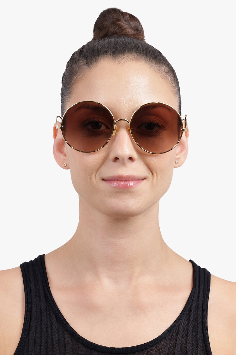 CHLOE Accessories Brown / GOLD-GOLD-BROWN CH0329S Round Logo Sunglasses | Brown/Gold