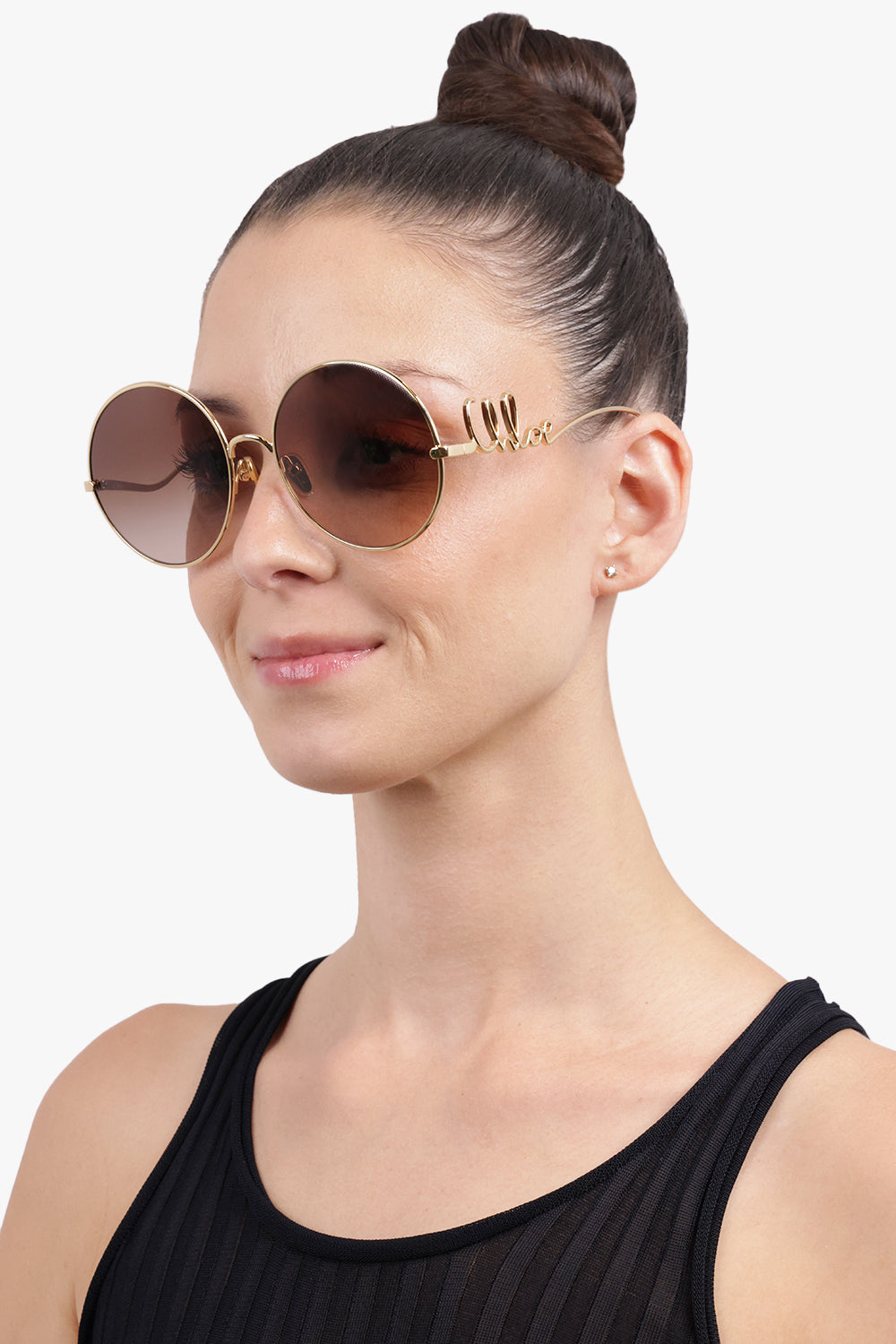 CHLOE Accessories Brown / GOLD-GOLD-BROWN CH0329S Round Logo Sunglasses | Brown/Gold