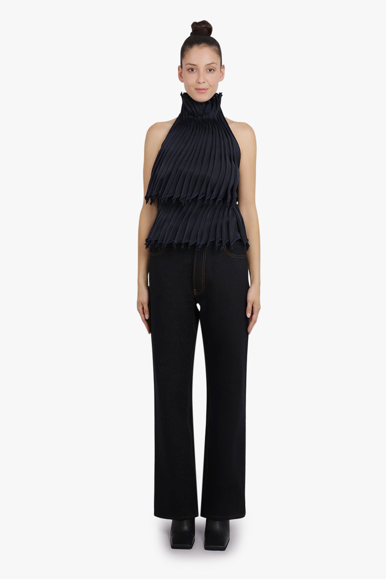 ALAIA RTW Stretch Belt Low-Waist Loose Denim Pants | Black