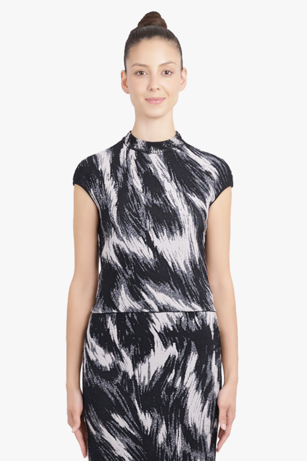 GIVENCHY RTW High-Neck S\S Marble Crop Top | Grey Mix