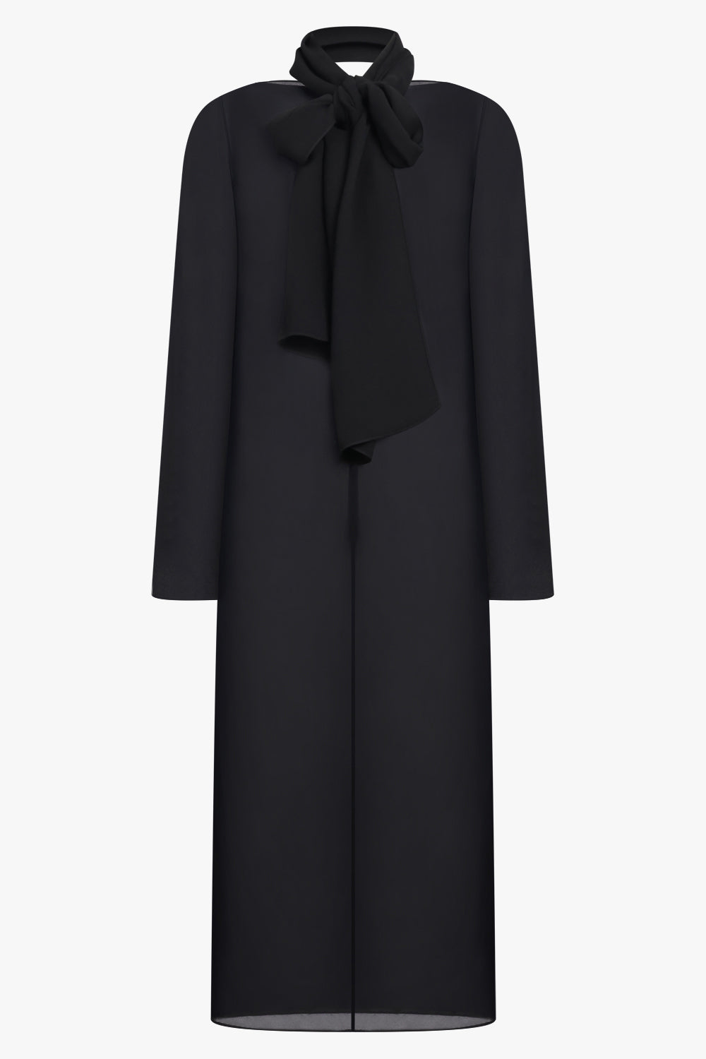 ALAIA RTW Bow L/S Midi Drape Dress with Scarf Collar | Black