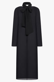 ALAIA RTW Bow L/S Midi Drape Dress with Scarf Collar | Black