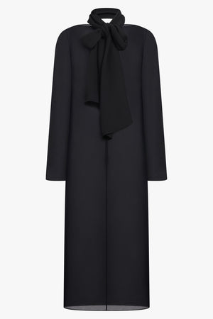 ALAIA RTW Bow L/S Midi Drape Dress with Scarf Collar | Black