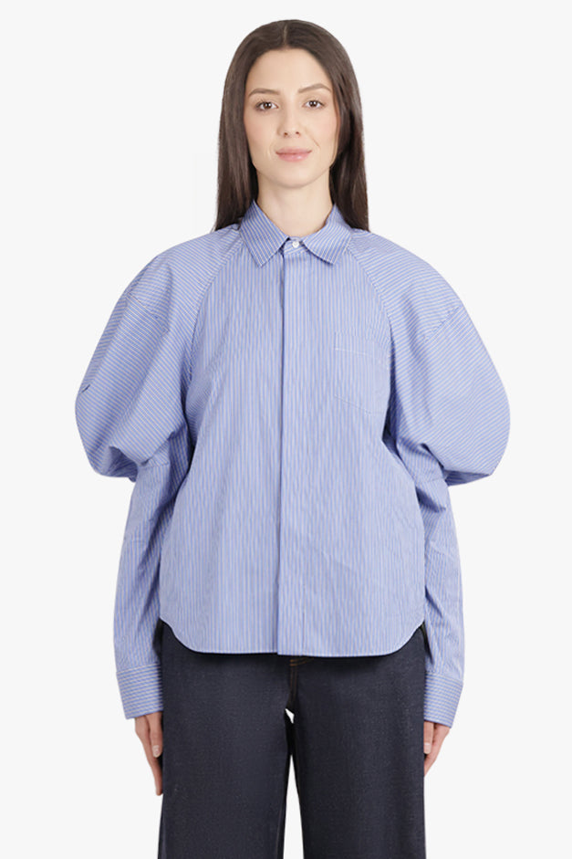SACAI RTW L/S Stripe Shirt with Balloon Sleeve Detail | Blue