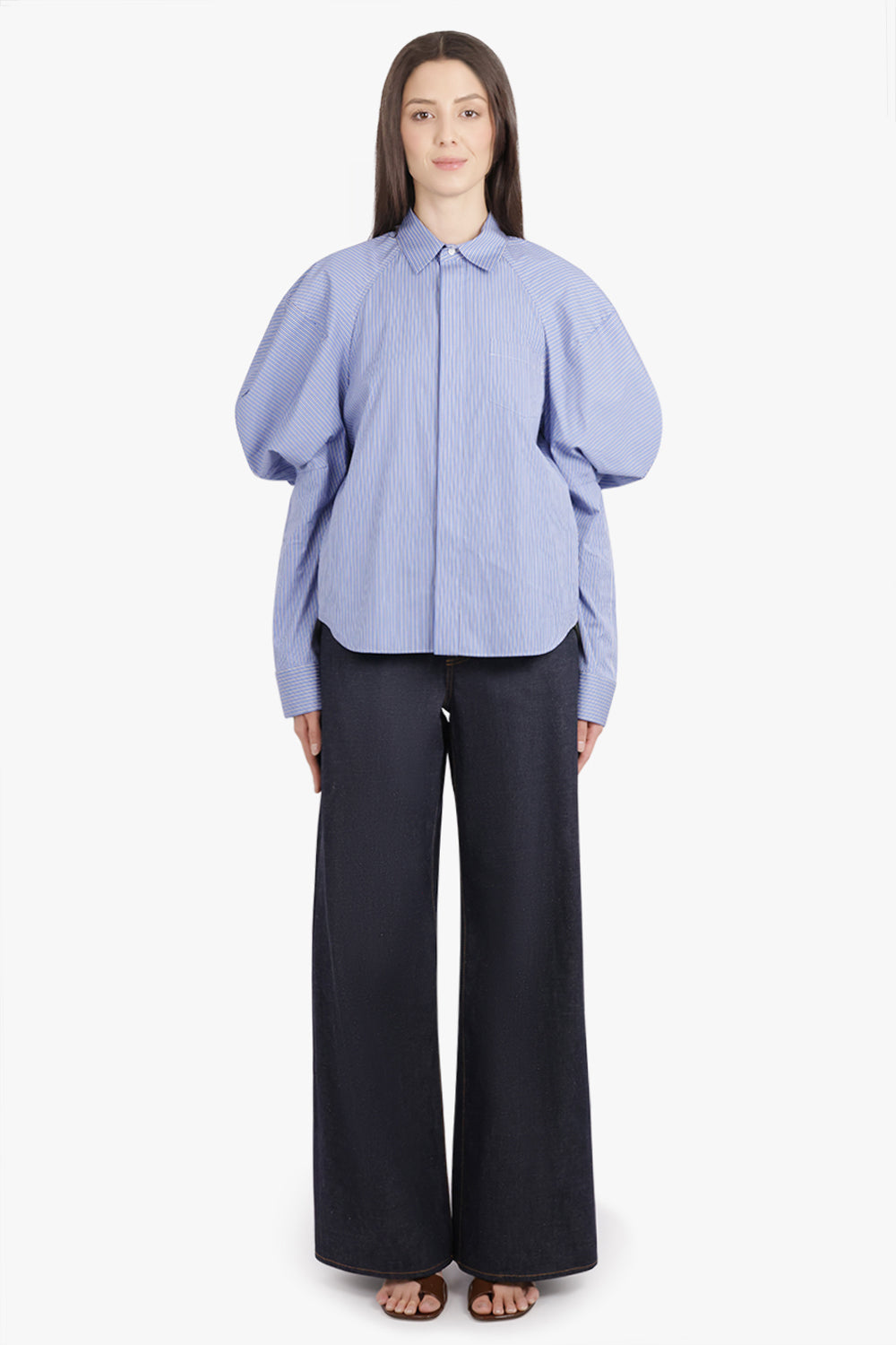 L/S Stripe Shirt with Balloon Sleeve Detail | Blue – Parlour X