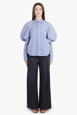 SACAI RTW L/S Stripe Shirt with Balloon Sleeve Detail | Blue