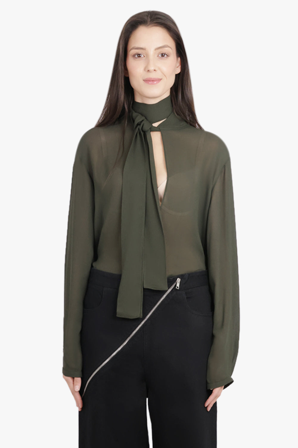 ALAIA RTW Scarf Neck L/S Blouse | Olive Green