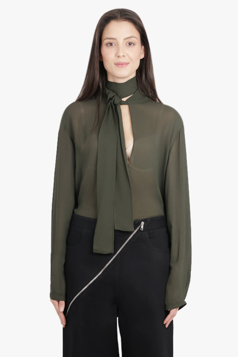 ALAIA RTW Scarf Neck L/S Blouse | Olive Green