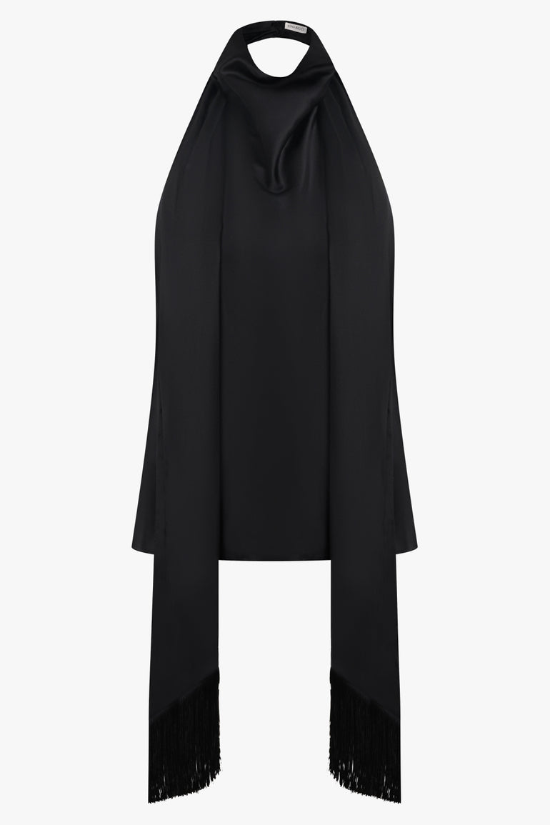 NINA RICCI RTW Halterneck Top With Scarf Neck | Black