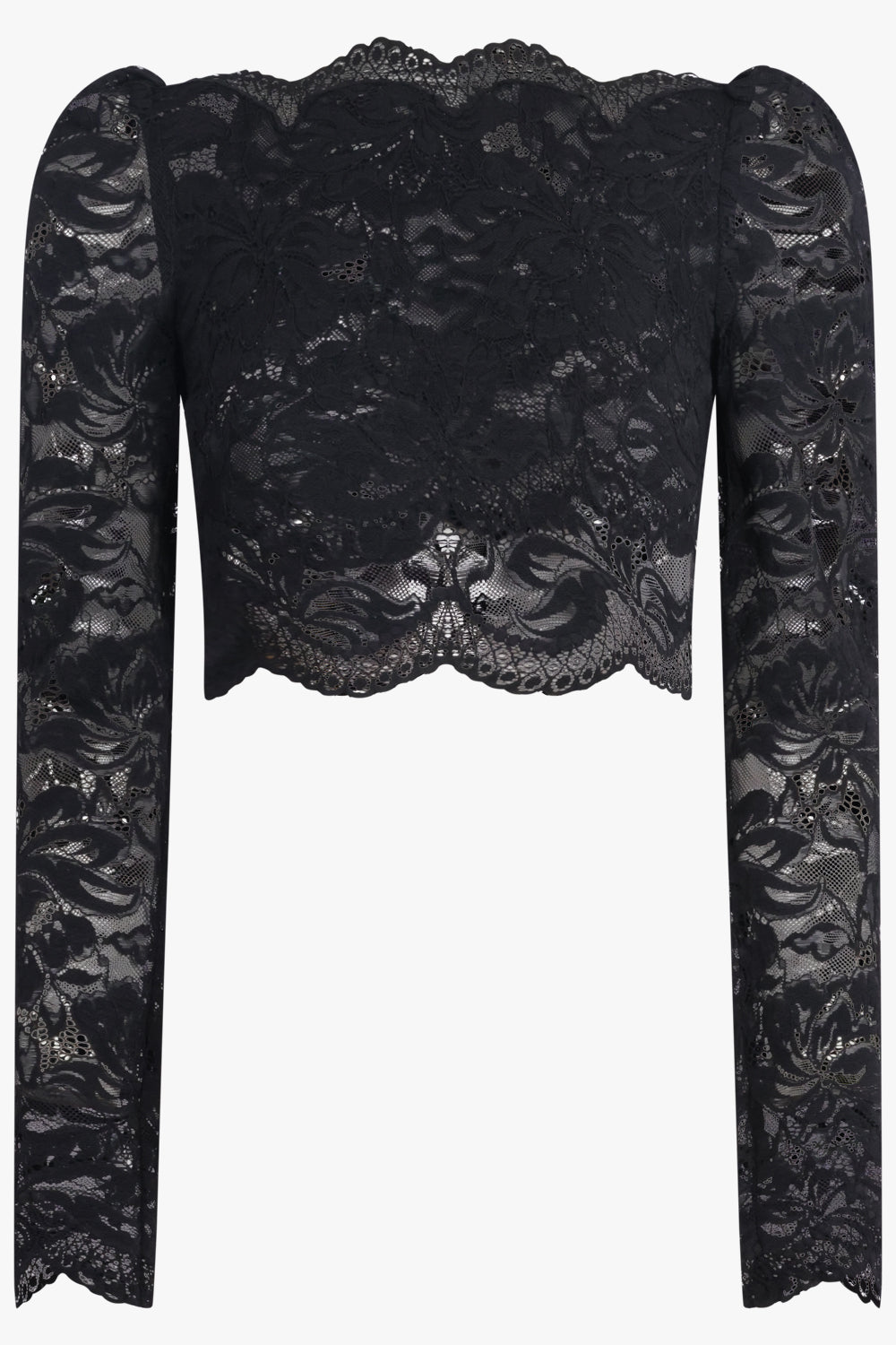 RABANNE RTW Cropped Lace L/S Top | Black