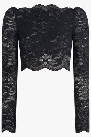 RABANNE RTW Cropped Lace L/S Top | Black