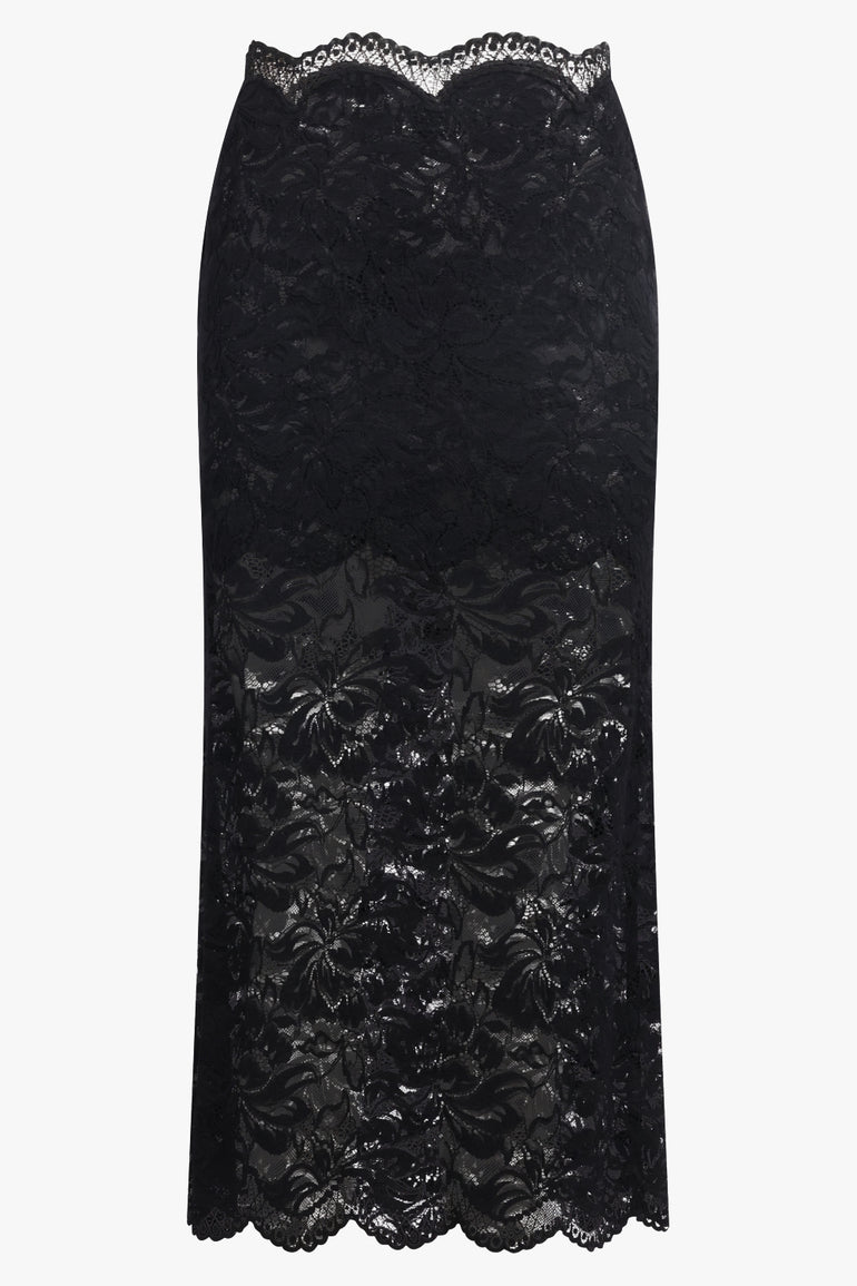 RABANNE RTW Lace Straight Midi Skirt | Black