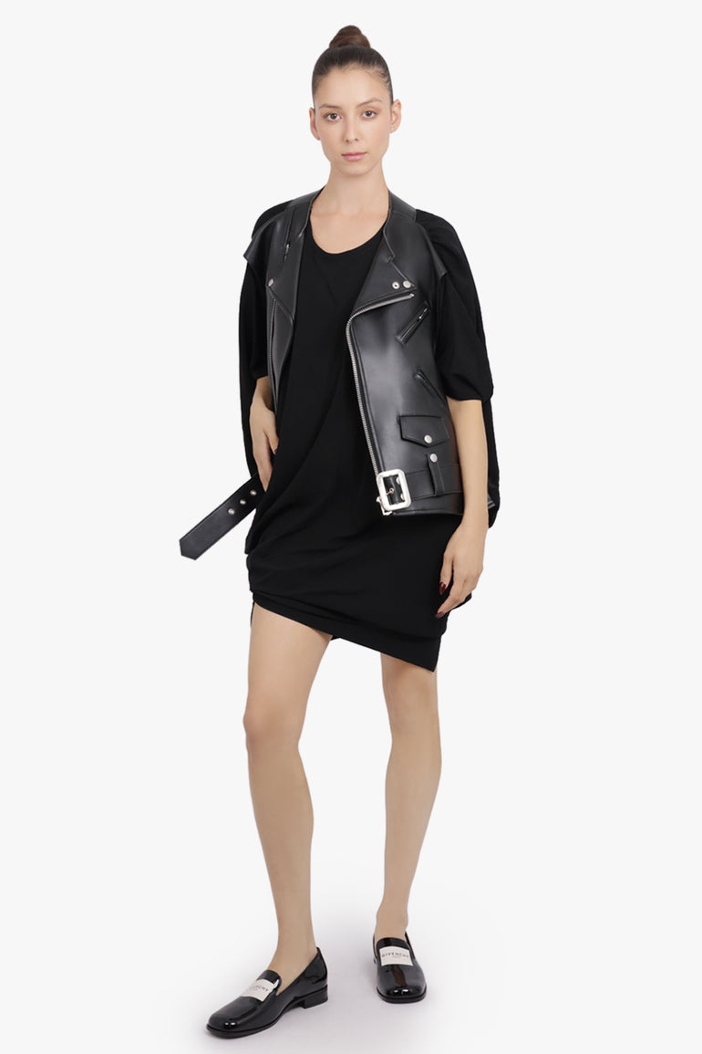 JUNYA WATANABE RTW Leather Biker Jacket with Drape Attachment | Black