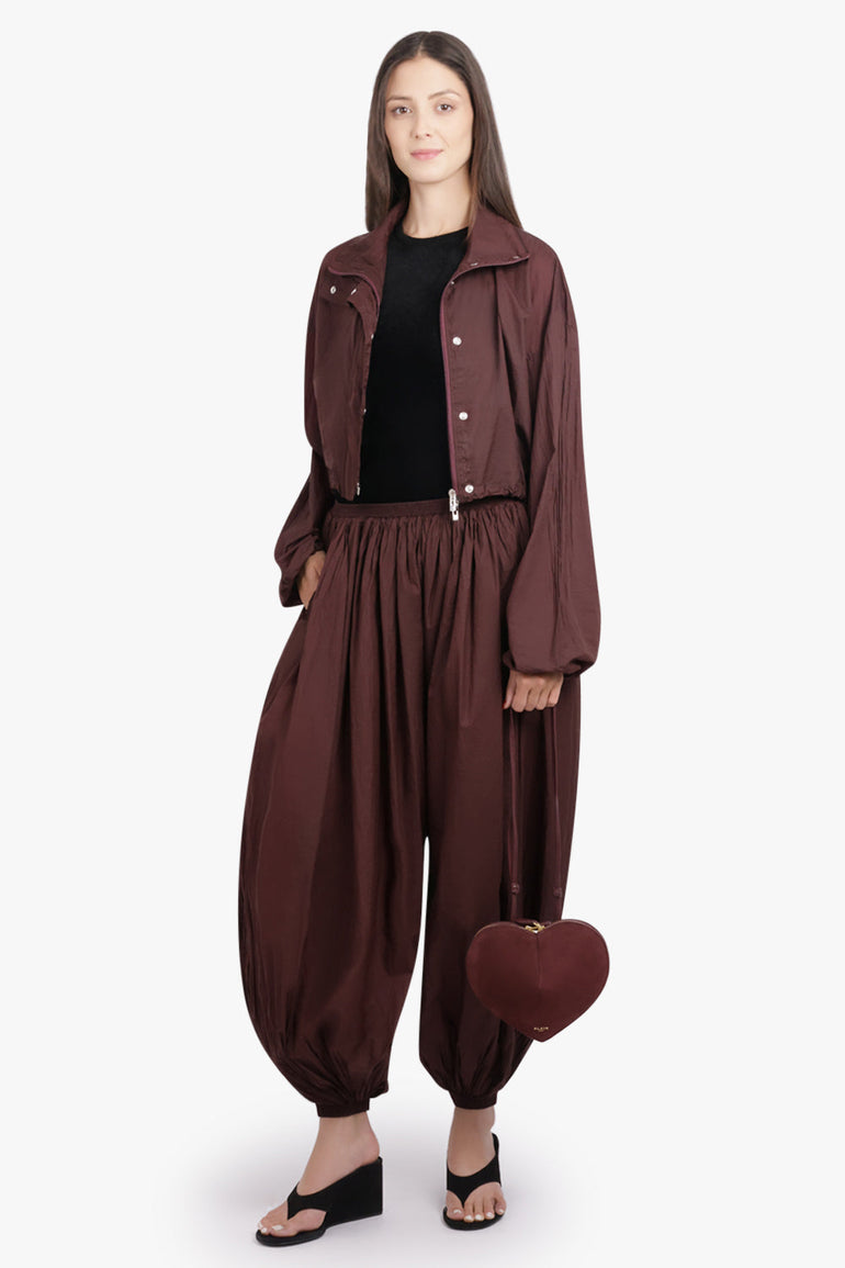 ALAIA RTW Lightweight Elastic Waist Balloon Leg Pant | Aubergine