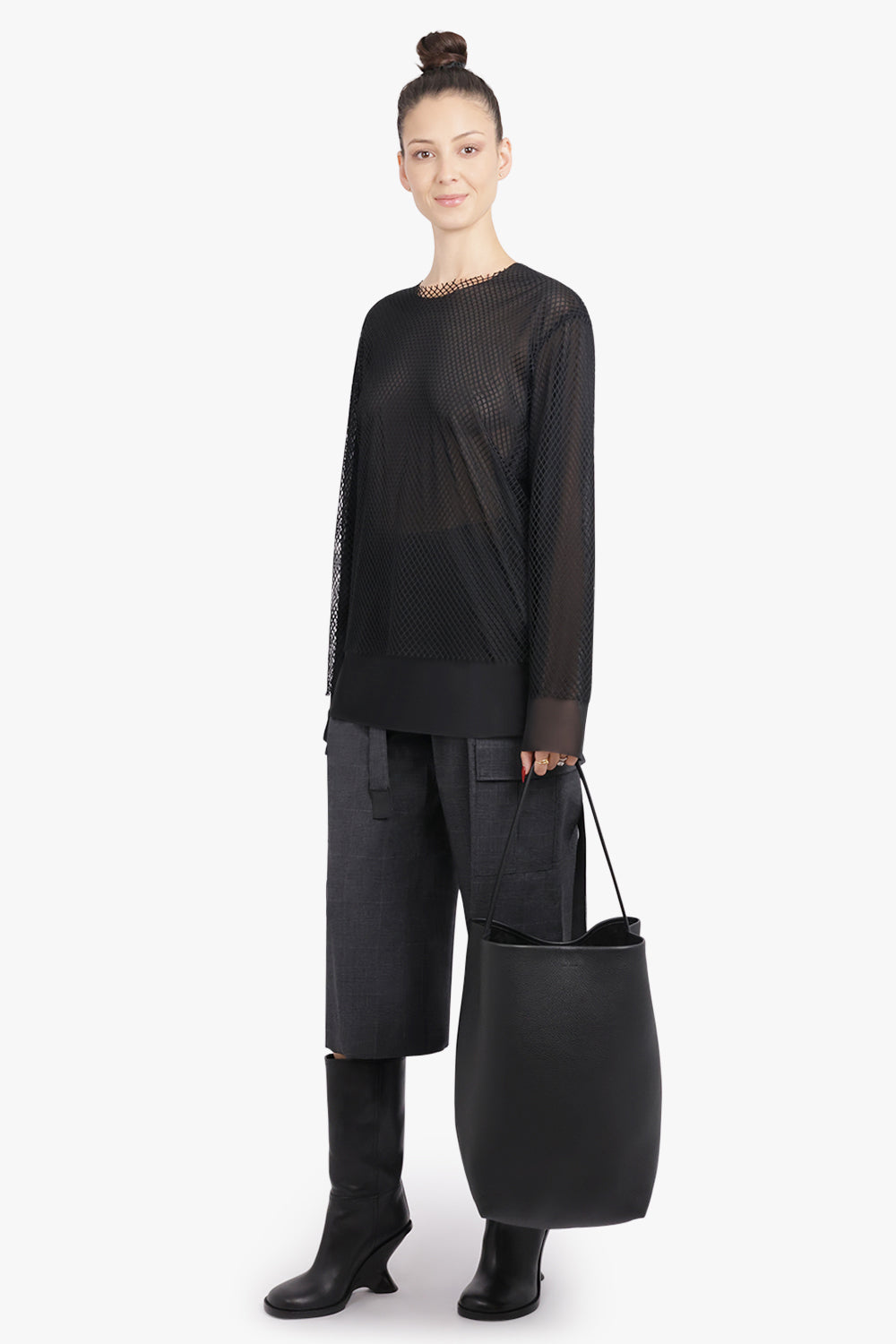COMME DES GARCONS RTW Layered L/S Sheer X Netted Mesh Top | Black