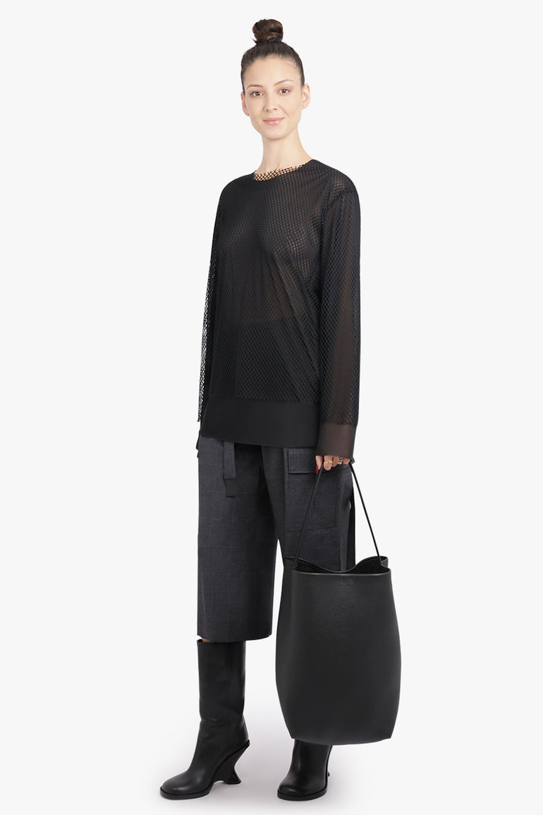 COMME DES GARCONS RTW Layered L/S Sheer X Netted Mesh Top | Black