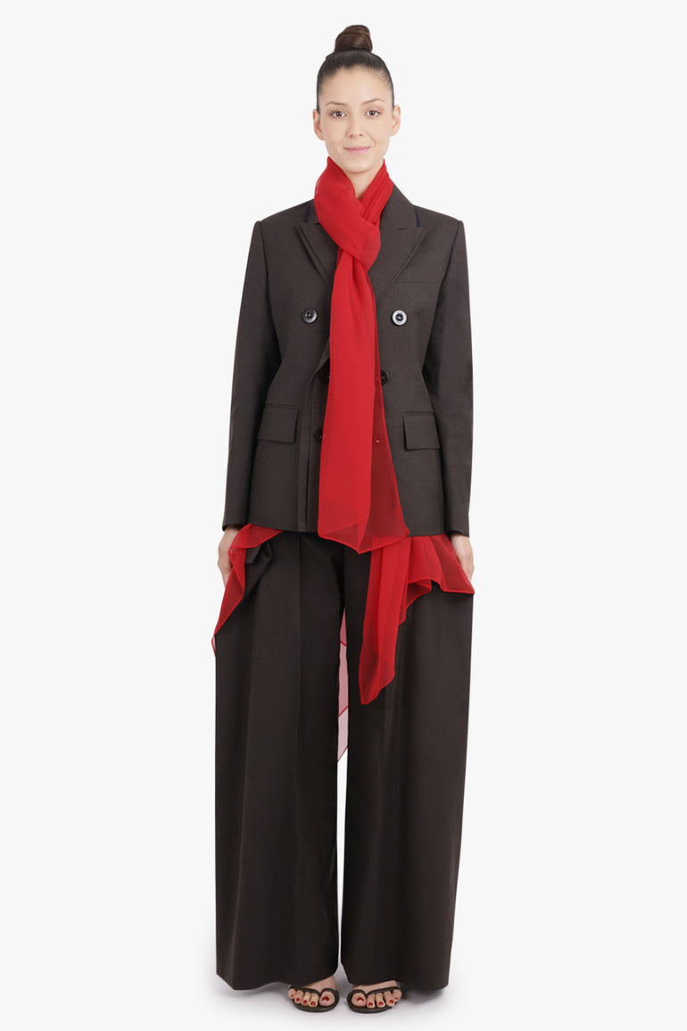 SACAI RTW Double Breasted Jacket With Long Attached Scarf | Brown/Red