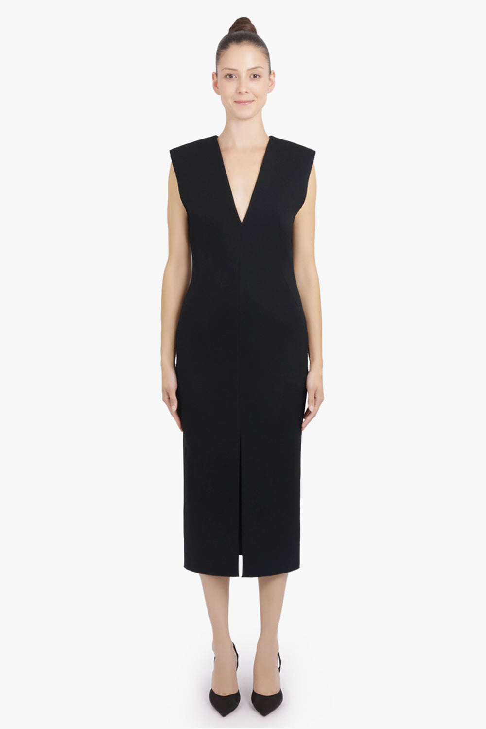 GIVENCHY RTW Structured Sleevless V-Neck Midi Dress | Black