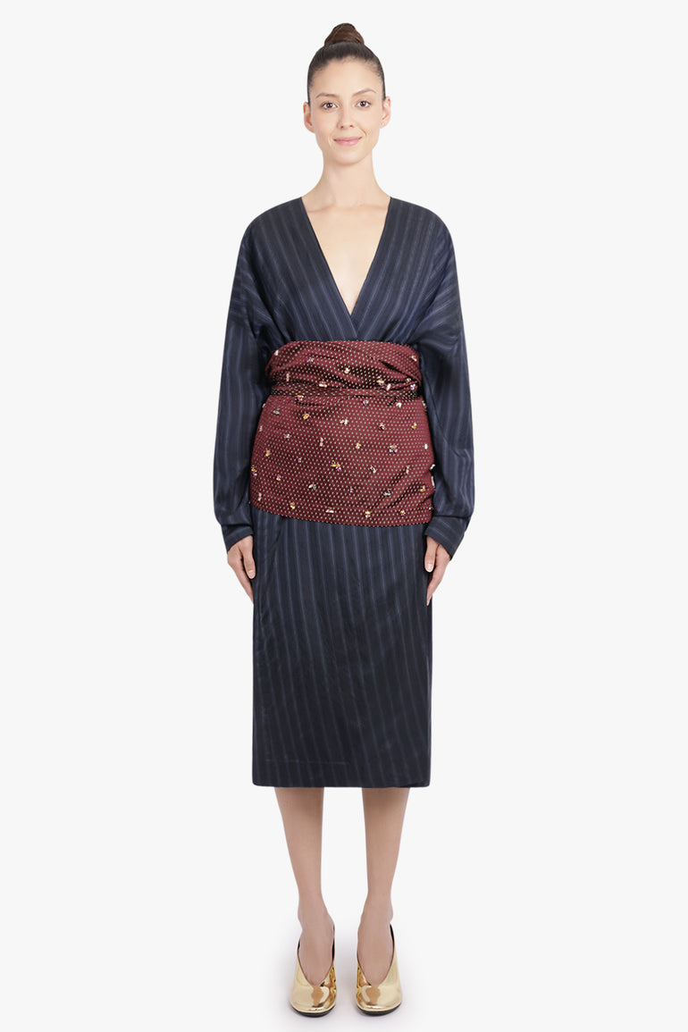 DRIES VAN NOTEN RTW Soly Diamond Print Wrap Midi Skirt With Embellished Layer | Burgundy