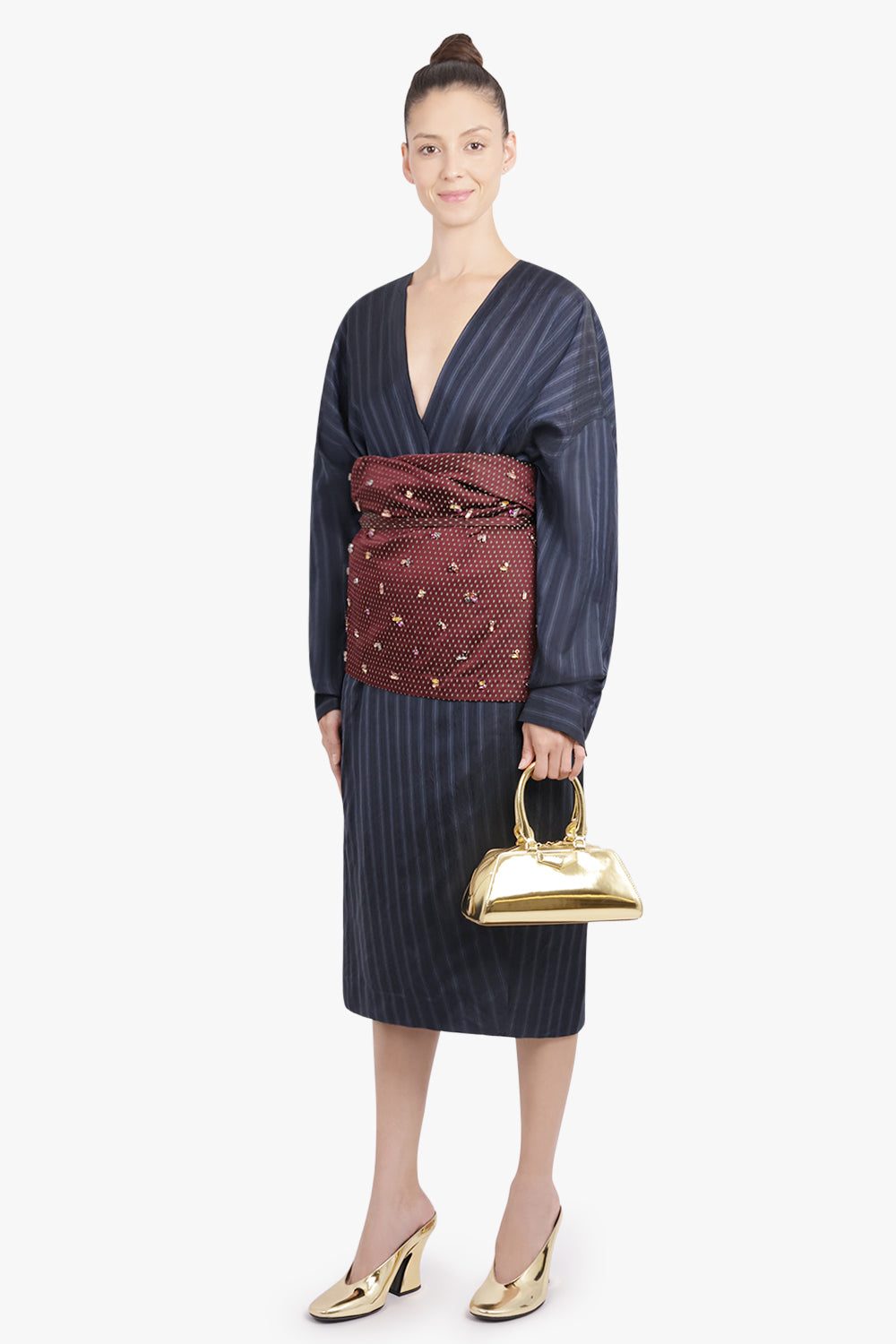 DRIES VAN NOTEN RTW Soly Diamond Print Wrap Midi Skirt With Embellished Layer | Burgundy