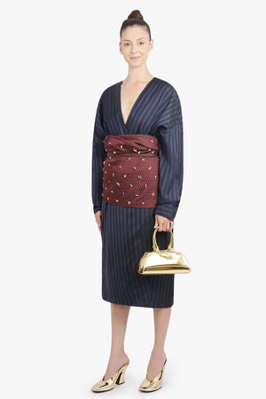 DRIES VAN NOTEN RTW Soly Diamond Print Wrap Midi Skirt With Embellished Layer | Burgundy