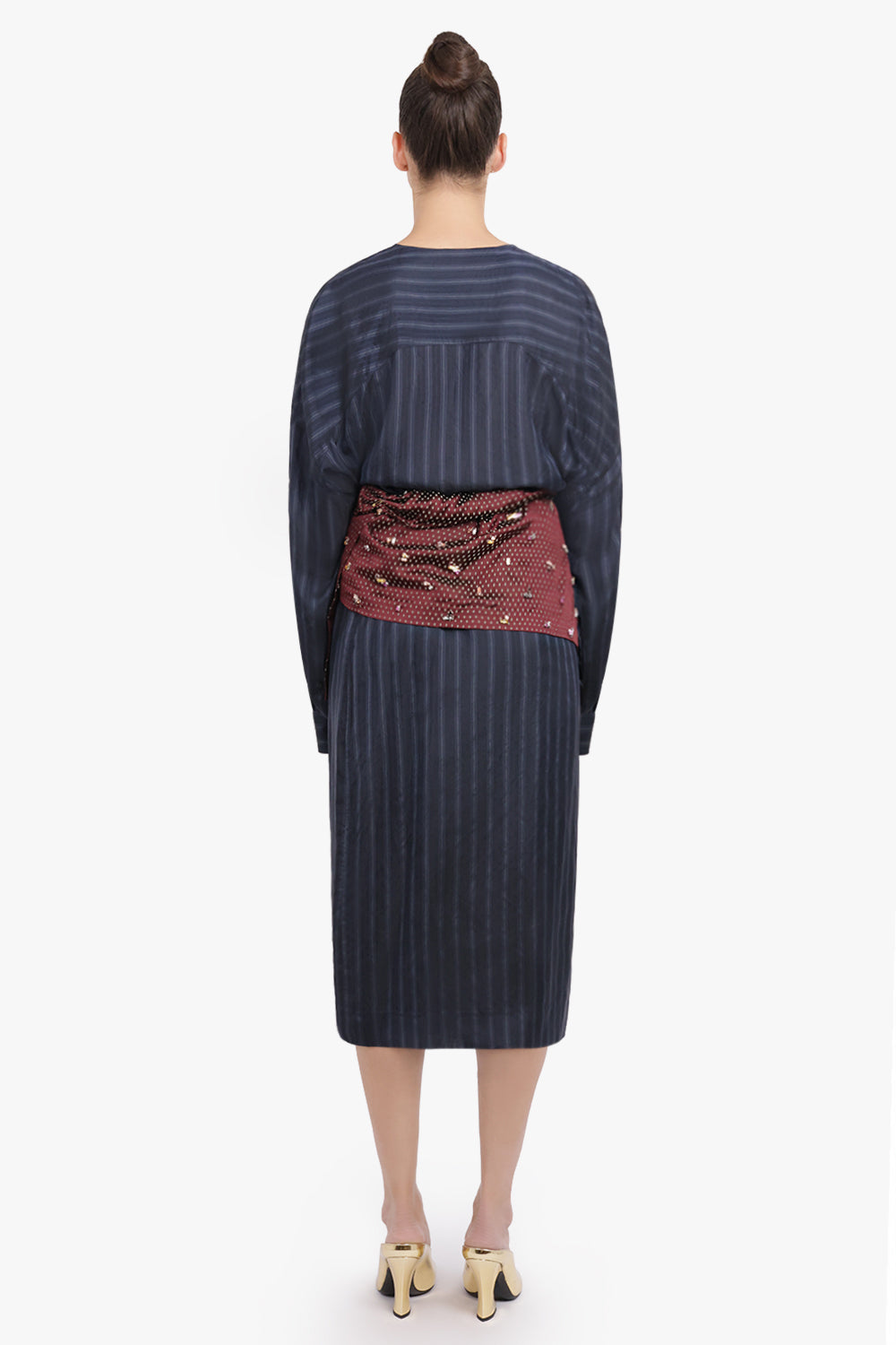 DRIES VAN NOTEN RTW Soly Diamond Print Wrap Midi Skirt With Embellished Layer | Burgundy