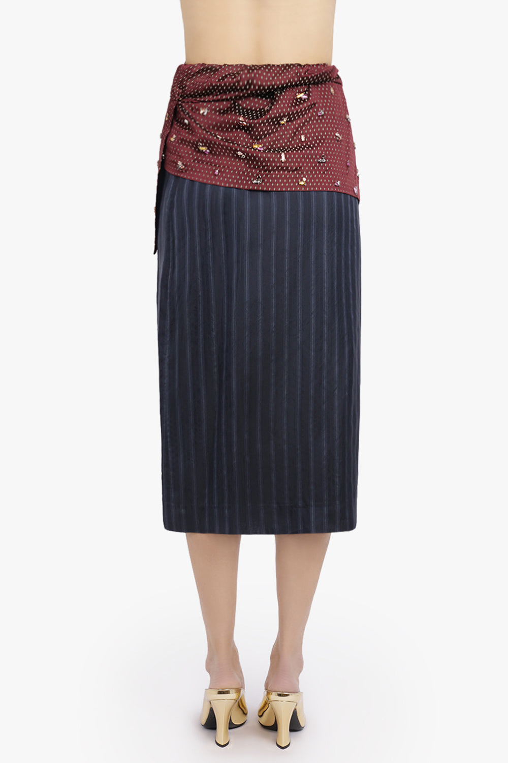 DRIES VAN NOTEN RTW Soly Diamond Print Wrap Midi Skirt With Embellished Layer | Burgundy