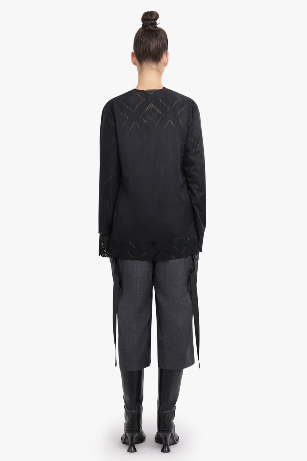 COMME DES GARCONS RTW Layered L/S Sheer X Lace Top | Black