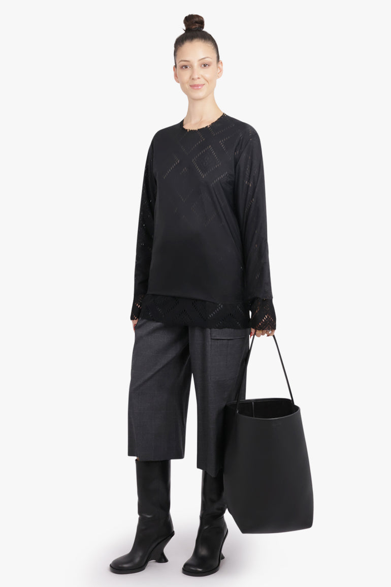 COMME DES GARCONS RTW Layered L/S Sheer X Lace Top | Black