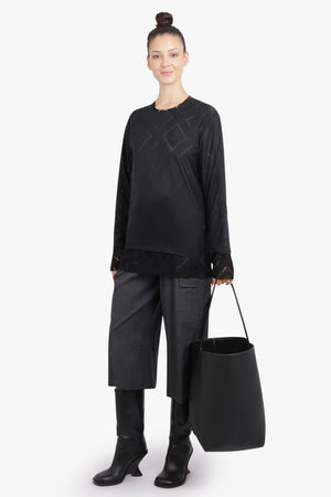 COMME DES GARCONS RTW Layered L/S Sheer X Lace Top | Black