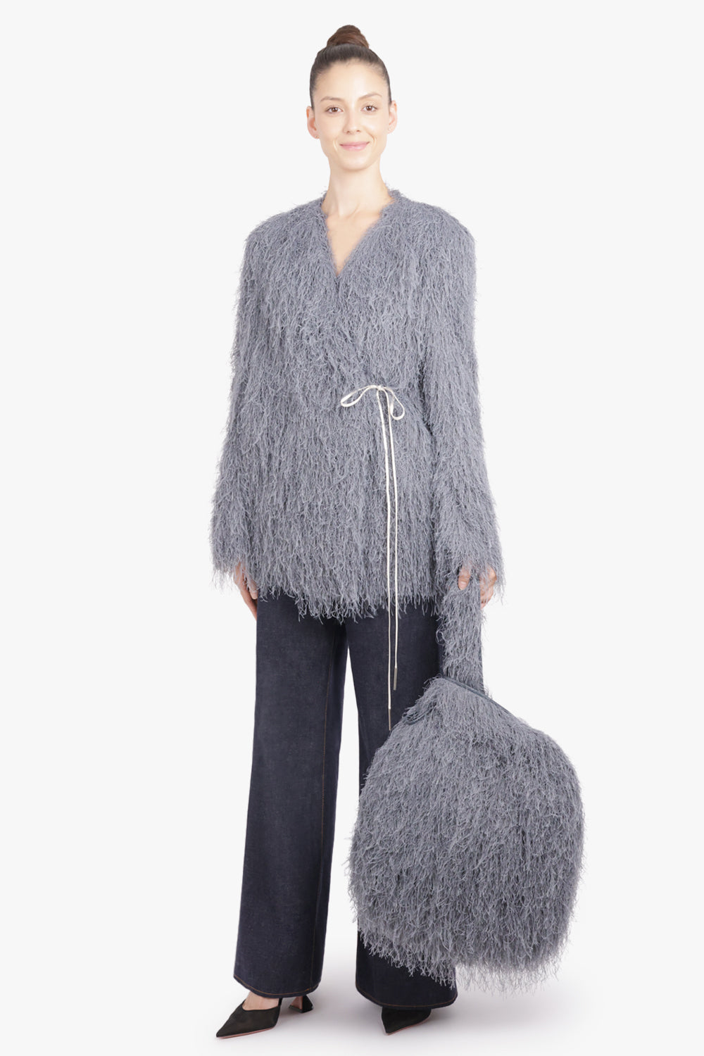 DRIES VAN NOTEN BAGS GREY / Dark Grey Fringing Large Tote Bag | Dark Grey