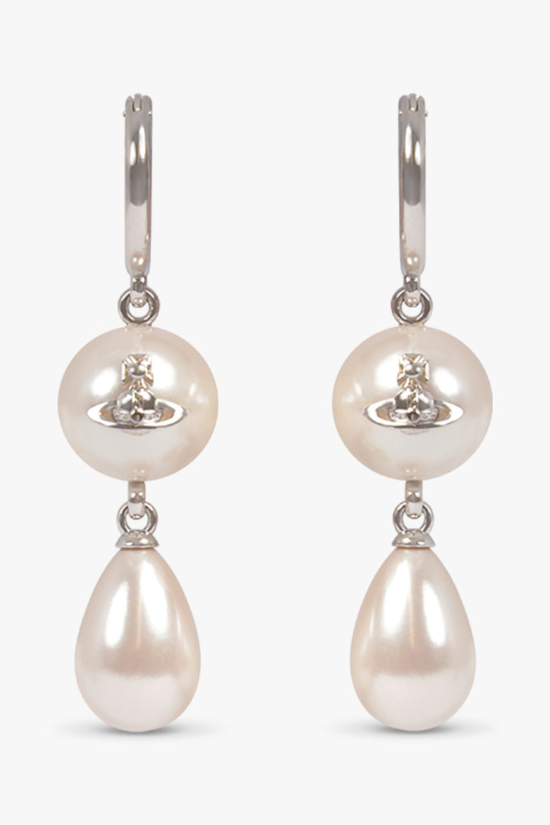VIVIENNE WESTWOOD JEWELLERY SILVER / White/Silver Martha Orb Pearl Drop Earrings | White/Silver
