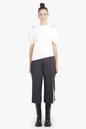 SACAI RTW Structured Shoulder S/S Asymmetric Knit Pullover | Off White