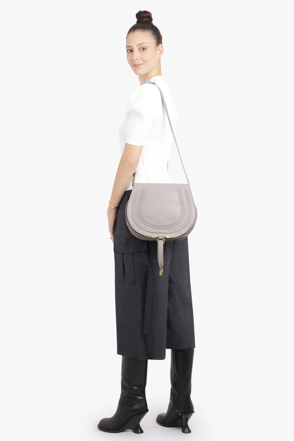 CHLOE BAGS GREY MARCIE MEDIUM BAG | CASHMERE GREY WITH GREY STITCHING