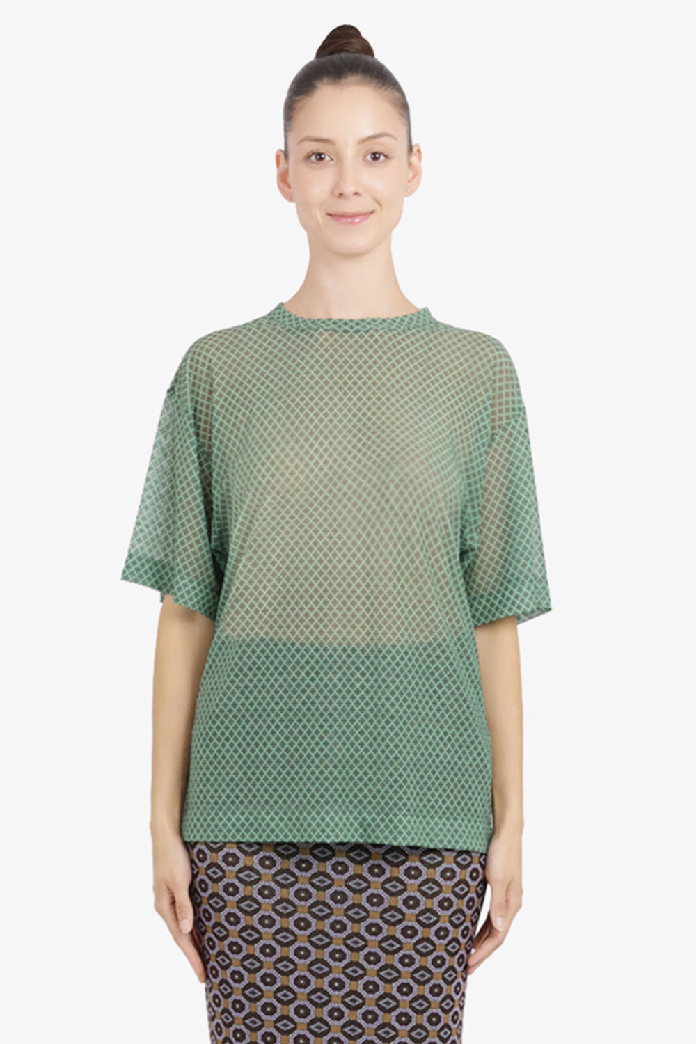 DRIES VAN NOTEN RTW Hoge Transparent Mesh X Diamond Print Top | Mint