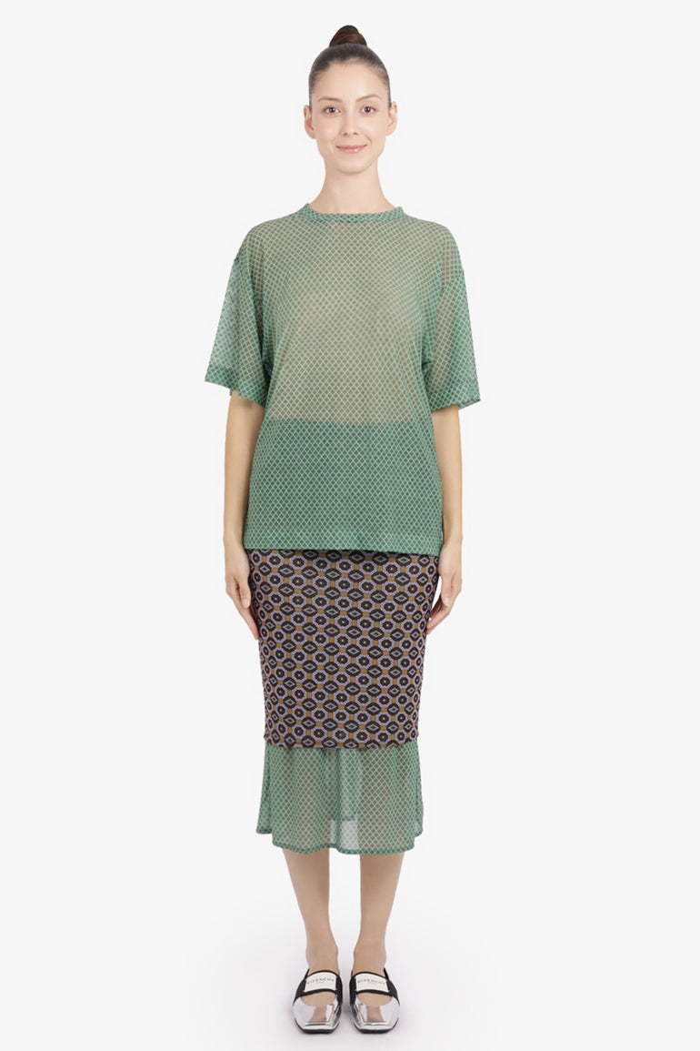 DRIES VAN NOTEN RTW Hoge Transparent Mesh X Diamond Print Top | Mint