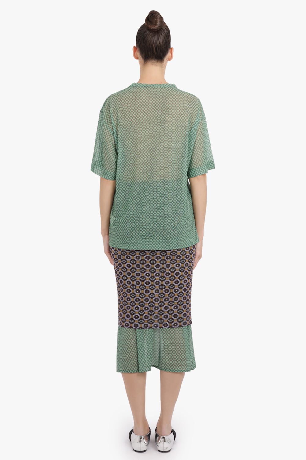 DRIES VAN NOTEN RTW Hoge Transparent Mesh X Diamond Print Top | Mint