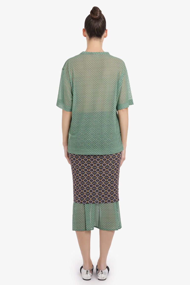 DRIES VAN NOTEN RTW Hoge Transparent Mesh X Diamond Print Top | Mint