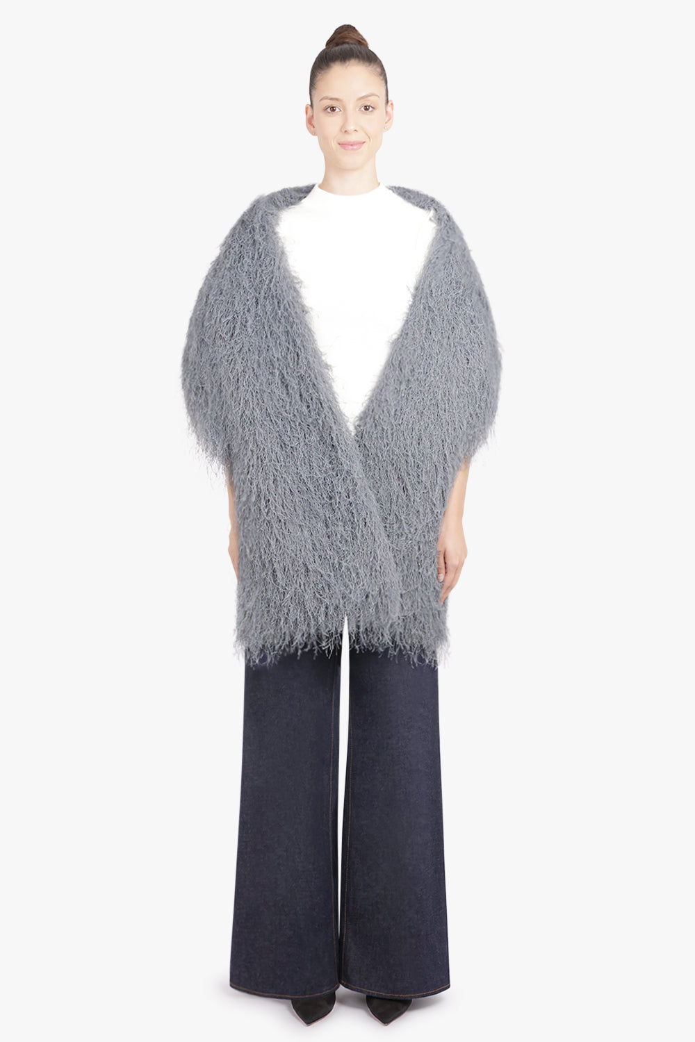 DRIES VAN NOTEN ACCESSORIES GREY / Dark Grey Fringing Wrap Around Scarf | Dark Grey