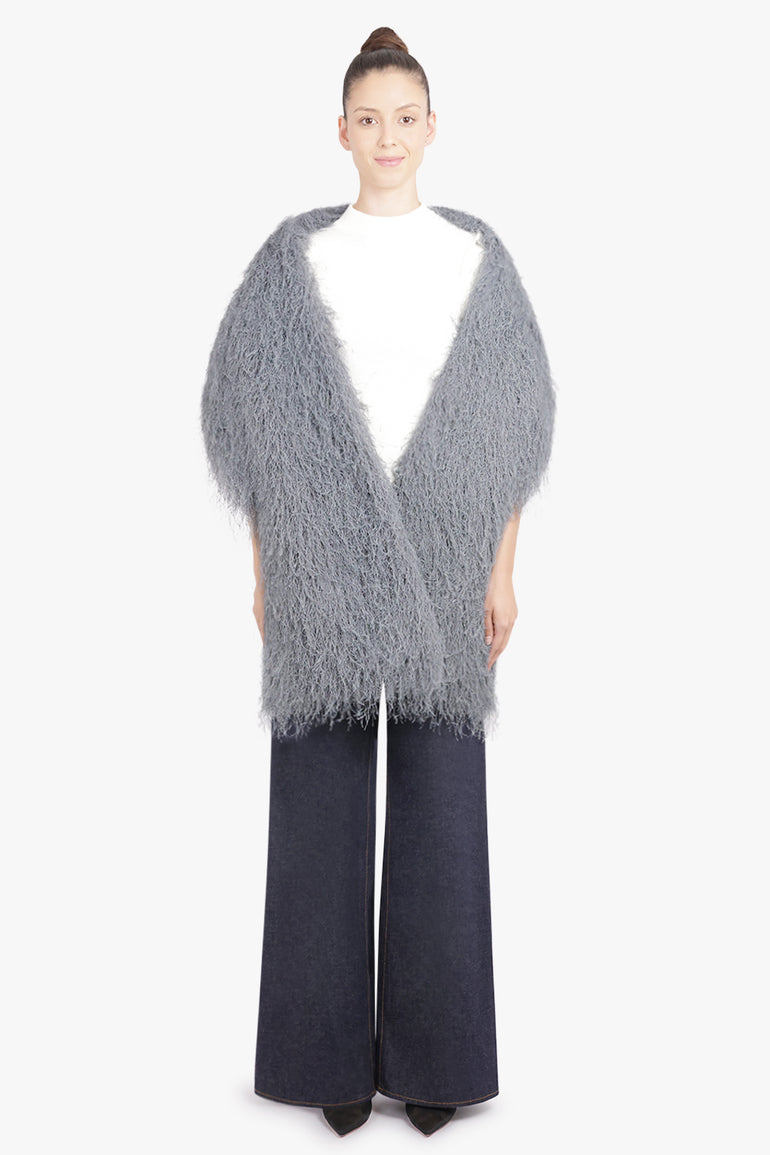 DRIES VAN NOTEN ACCESSORIES GREY / Dark Grey Fringing Wrap Around Scarf | Dark Grey