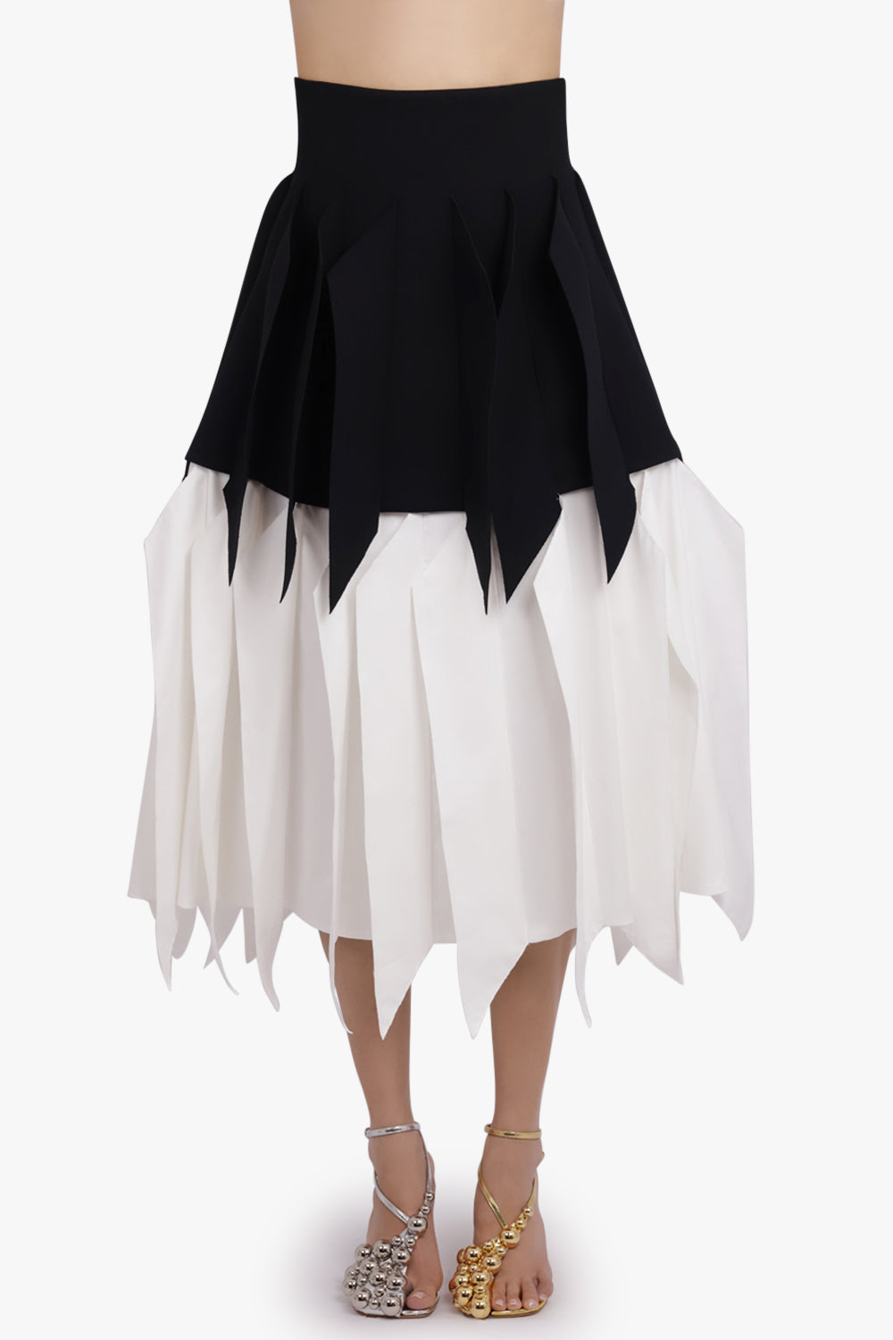 AWAKE MODE RTW Panel Applique Midi Skirt | Black/White
