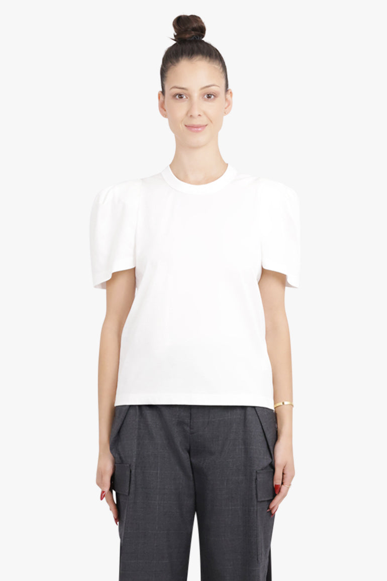 NOIR KEI NINOMIYA RTW Ruched Puff Shoulder S/S T-Shirt | White