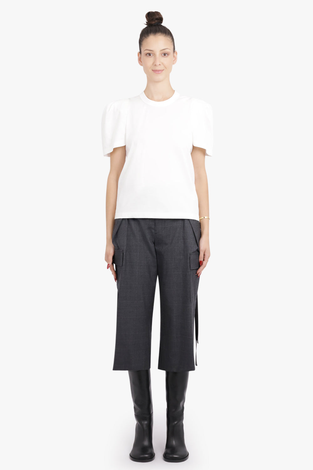 NOIR KEI NINOMIYA RTW Ruched Puff Shoulder S/S T-Shirt | White