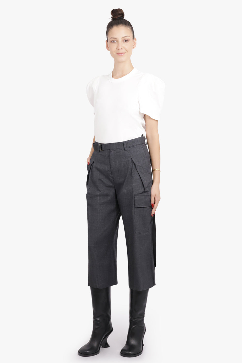 NOIR KEI NINOMIYA RTW Ruched Puff Shoulder S/S T-Shirt | White