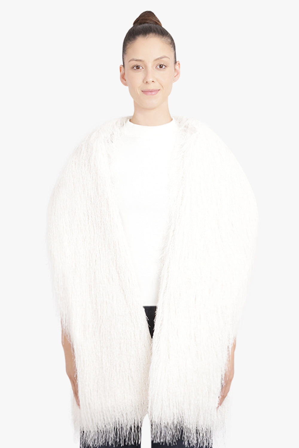 DRIES VAN NOTEN ACCESSORIES WHITE / White Fringing Wrap Around Scarf | White