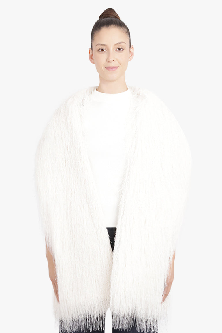 DRIES VAN NOTEN ACCESSORIES WHITE / White Fringing Wrap Around Scarf | White