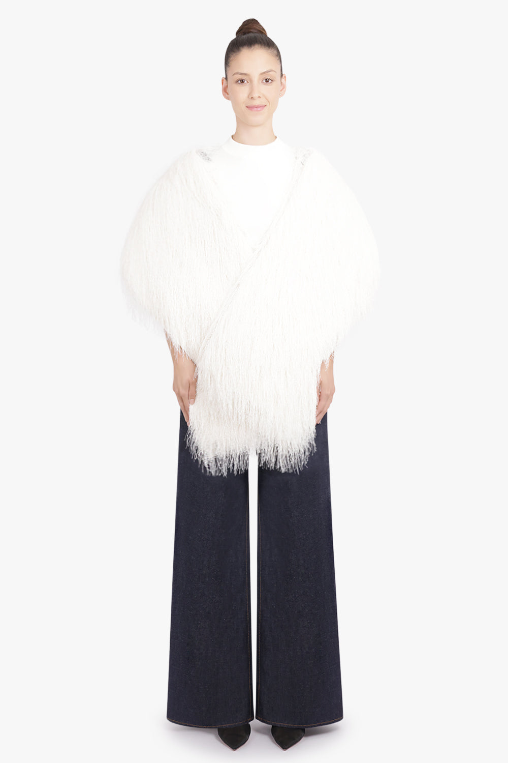 DRIES VAN NOTEN ACCESSORIES WHITE / White Fringing Wrap Around Scarf | White