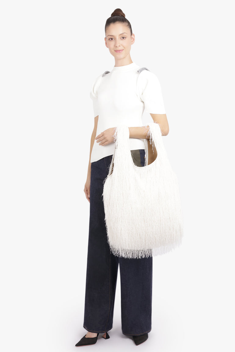 DRIES VAN NOTEN BAGS WHITE / Ivory Fringing Large Tote Bag | Ivory
