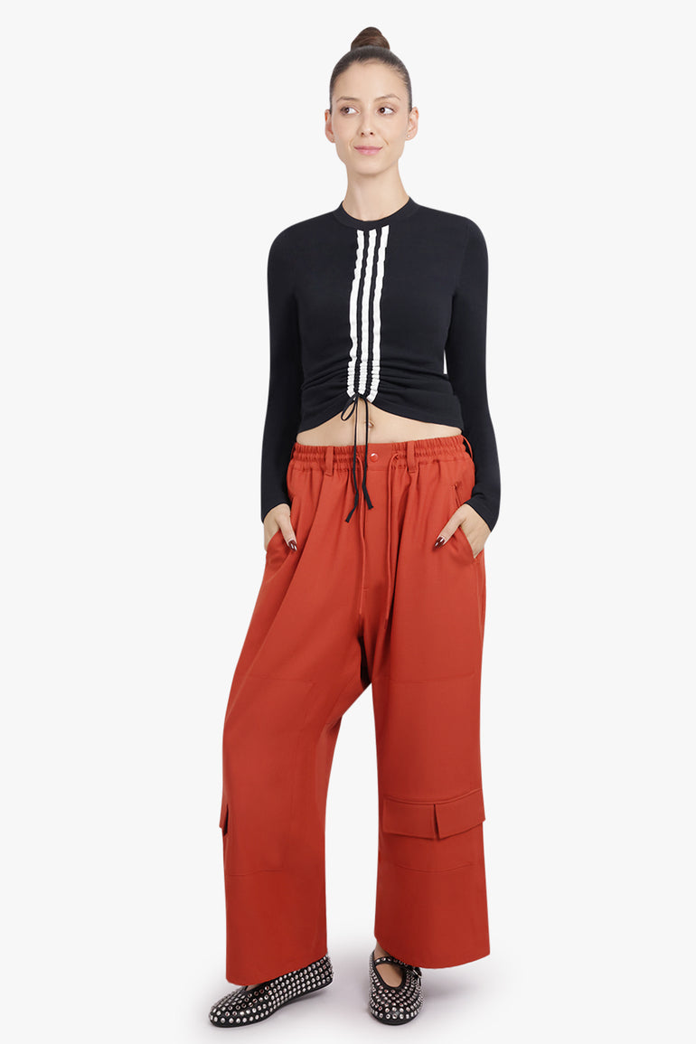 Y-3 RTW Fitted Cinch L/S Top With Stripe Detail | Black/White